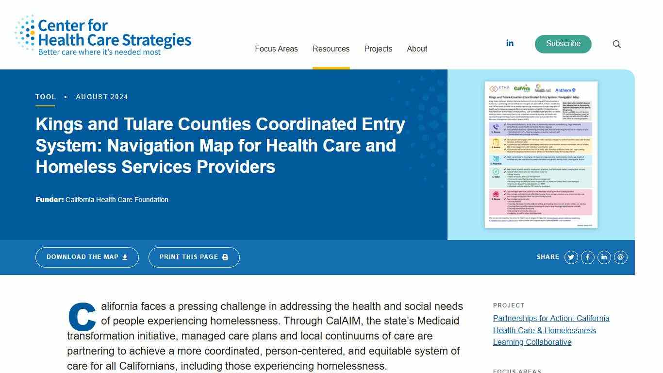 Kings and Tulare Counties Coordinated Entry System: Navigation Map for Health Care and Homeless Services Providers - Center for Health Care Strategies